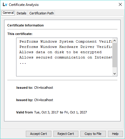 Security viewer - Certificate Accept