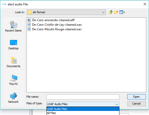Audio editor - File chooser - additional file formats