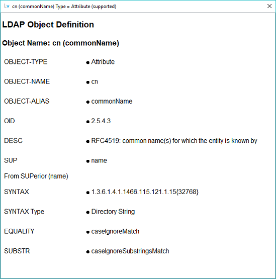 LDAP Object Definition Attribute window