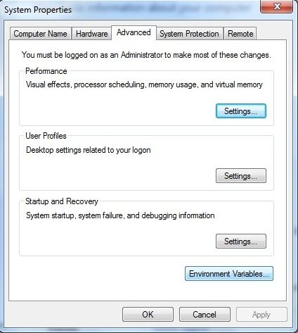 Windows 7 environmental variables