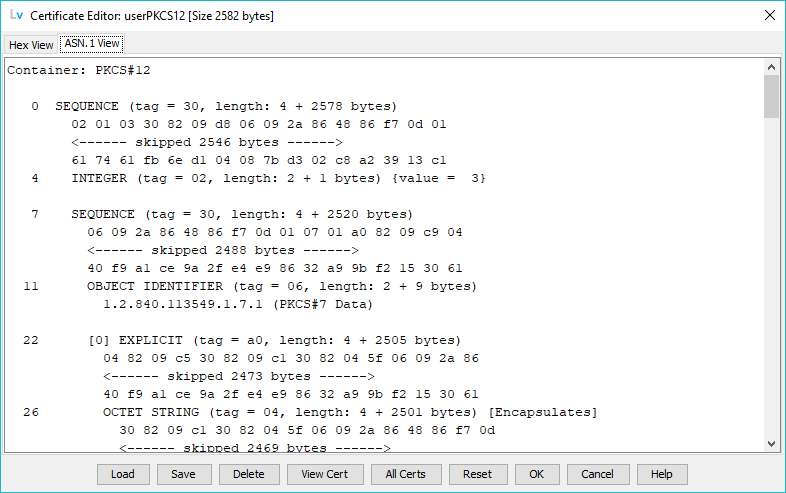 Cert Editor - ASN.1 View