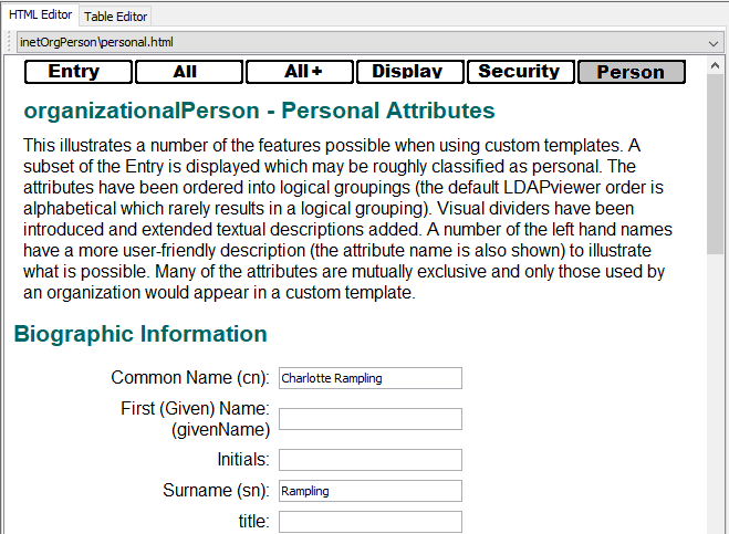 HTML Editor - Form grouping of attributes