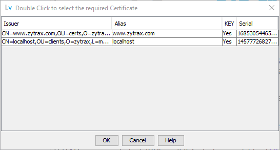 Client Keystore - select cert