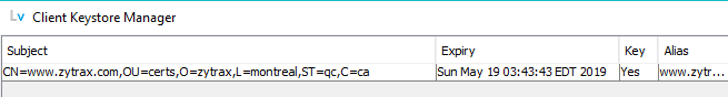 Client Keystore - certificate table headings