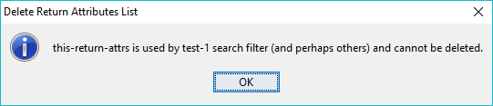 Return Attributes - in use by a search filter - cannot delete