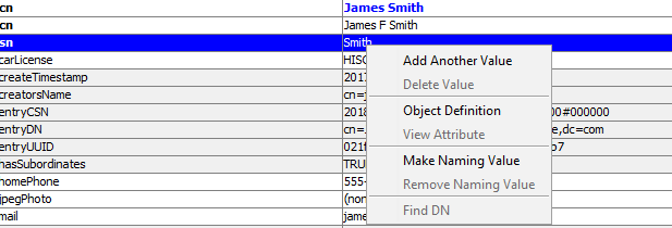 Table Editor Popup Menu