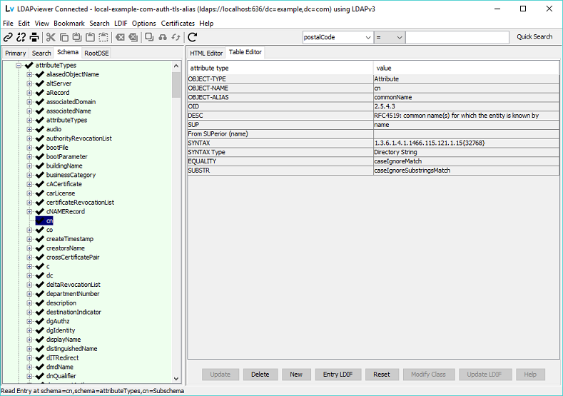 Schema Window cn attribute - table editor